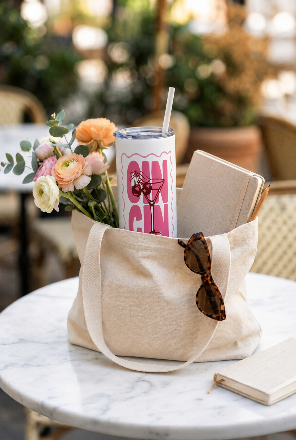 Colossal Tumbler 700ML with Straw | Cin Cin Cherie Print | Double Walled Insulated Hot & Cold Tumbler 7–8 Hours 1219 Avenue