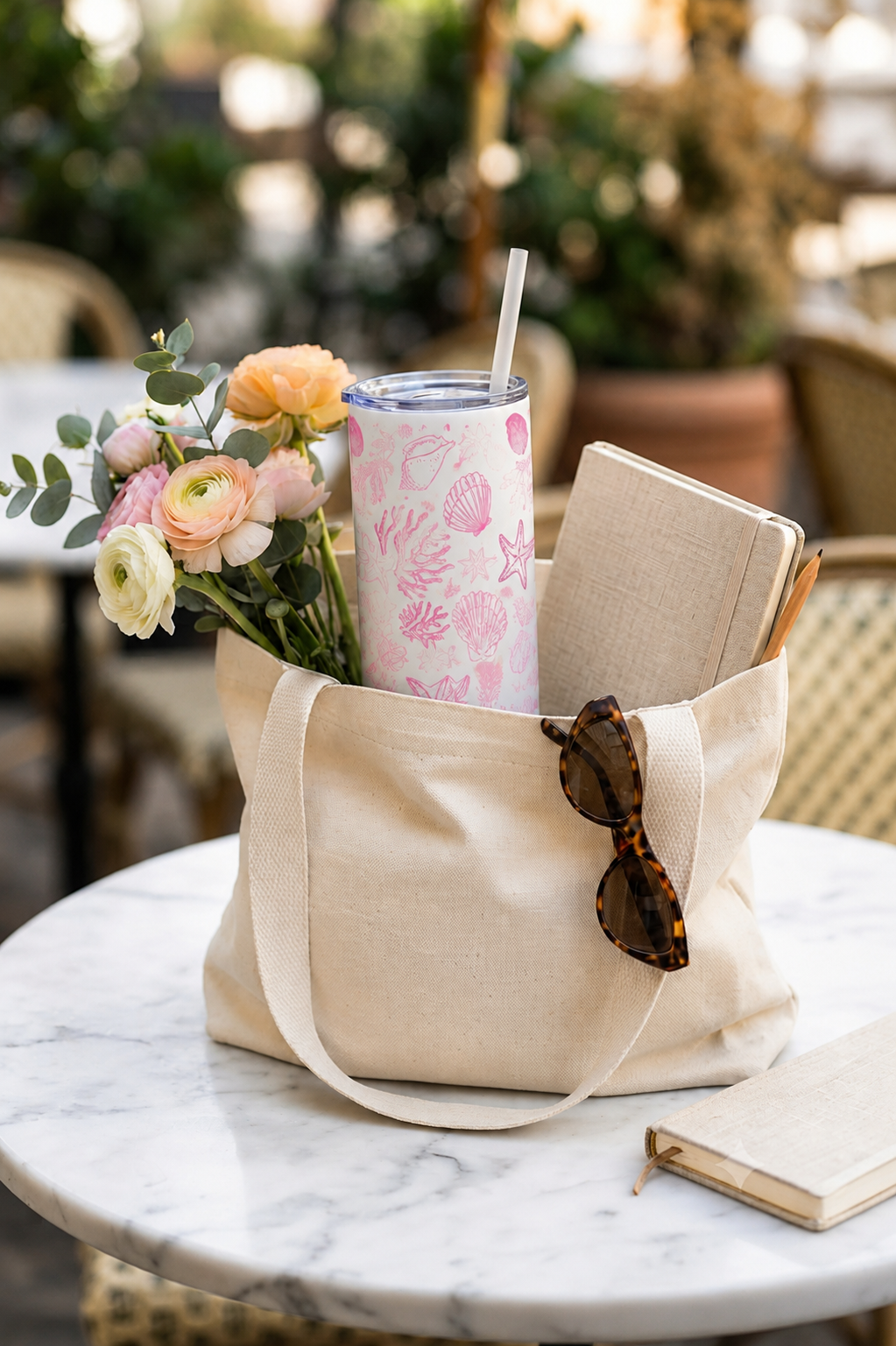 Colossal Tumbler 700ML with Straw | Coastal Blush Print | Double Walled Insulated Hot & Cold Tumbler 7–8 Hours 1219 Avenue