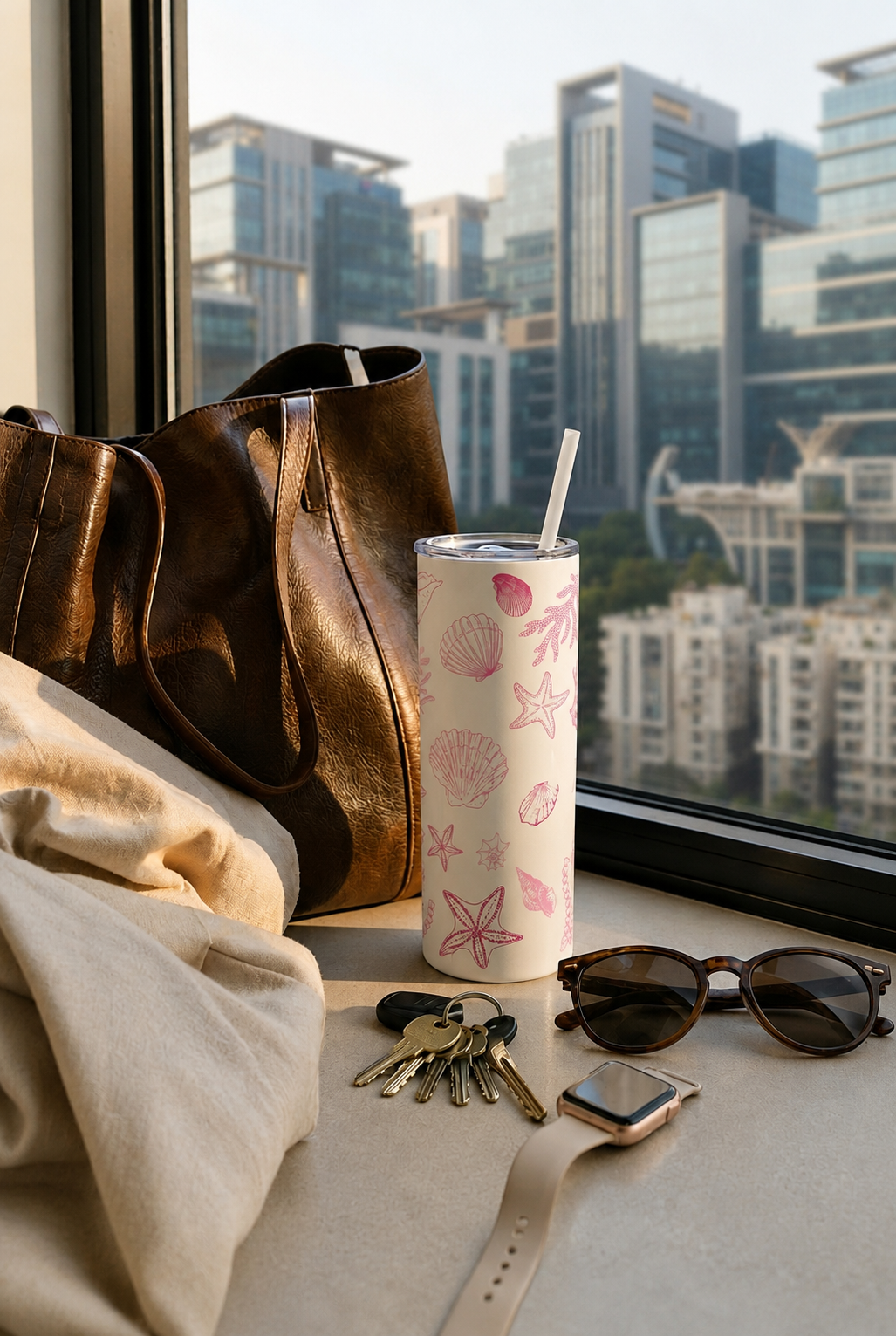 Colossal Tumbler 700ML with Straw | Coastal Blush Print | Double Walled Insulated Hot & Cold Tumbler 7–8 Hours 1219 Avenue