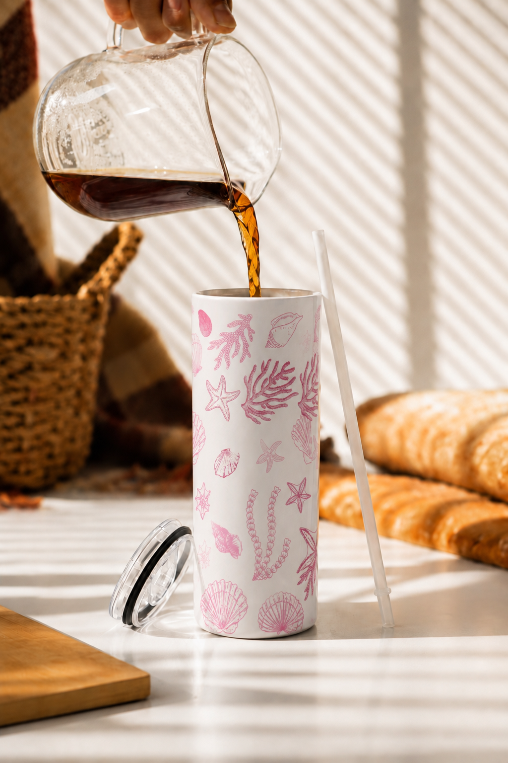 Colossal Tumbler 700ML with Straw | Coastal Blush Print | Double Walled Insulated Hot & Cold Tumbler 7–8 Hours 1219 Avenue