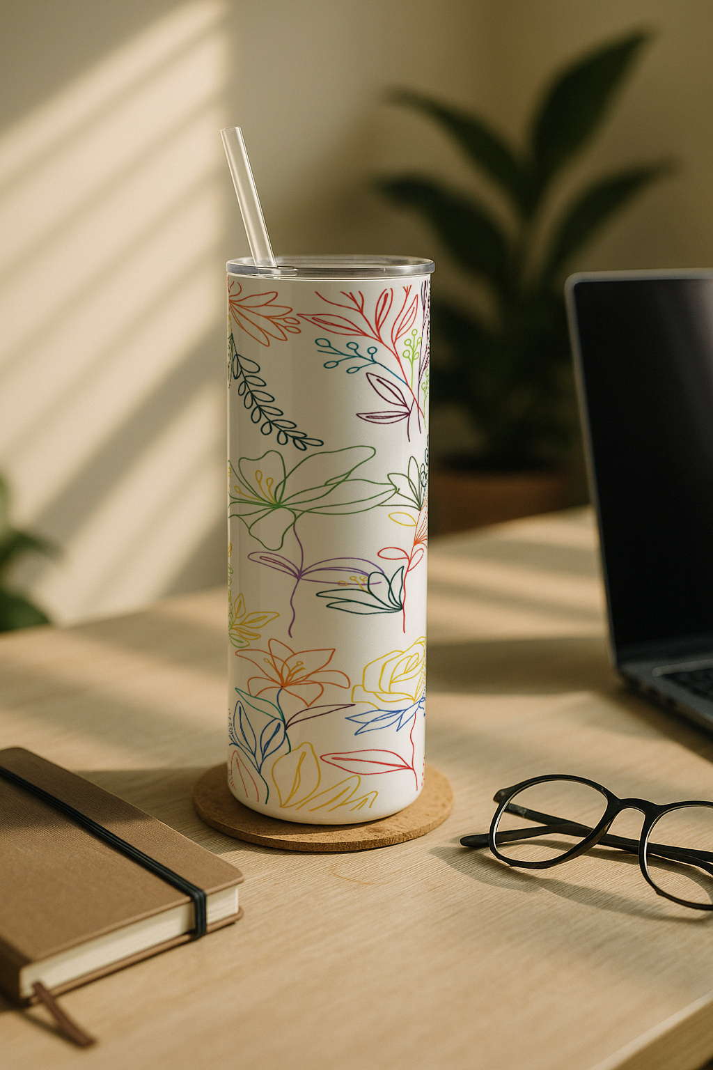 Colossal Tumbler 700ML with Straw| Floral Line Art Print |Double Walled Insulated Tumbler 7-8 hrs 1219 Avenue India