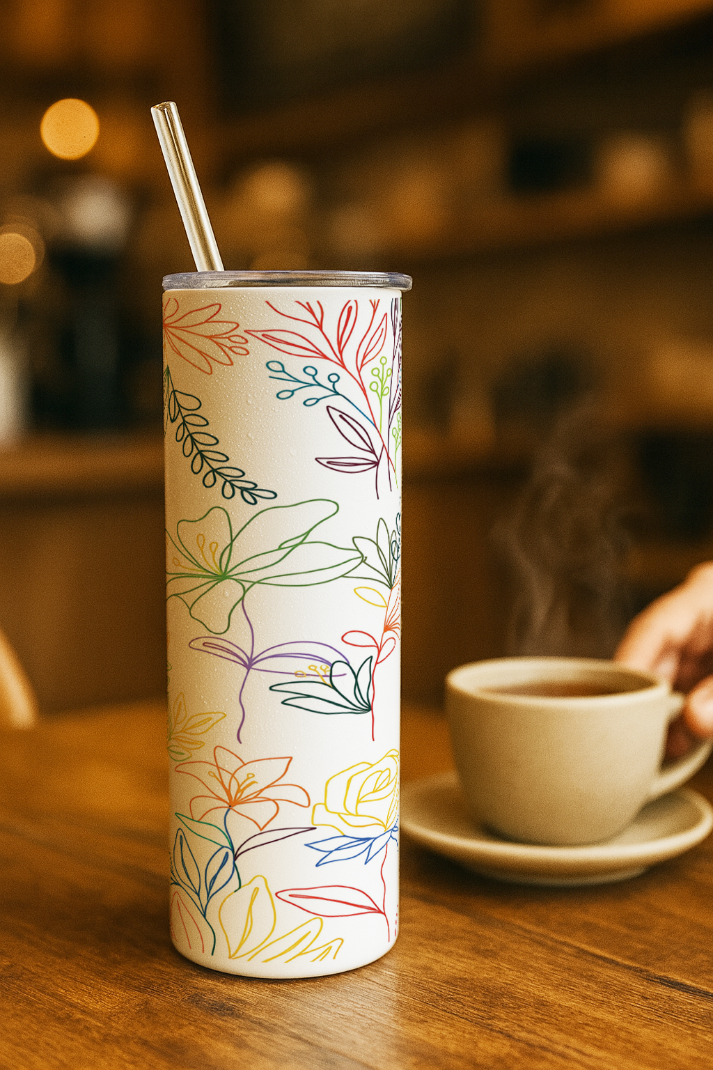 Colossal Tumbler 700ML with Straw| Floral Line Art Print |Double Walled Insulated Tumbler 7-8 hrs 1219 Avenue India