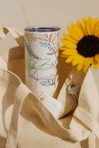 Colossal Tumbler 700ML with Straw| Floral Line Art Print |Double Walled Insulated Tumbler 7-8 hrs 1219 Avenue India