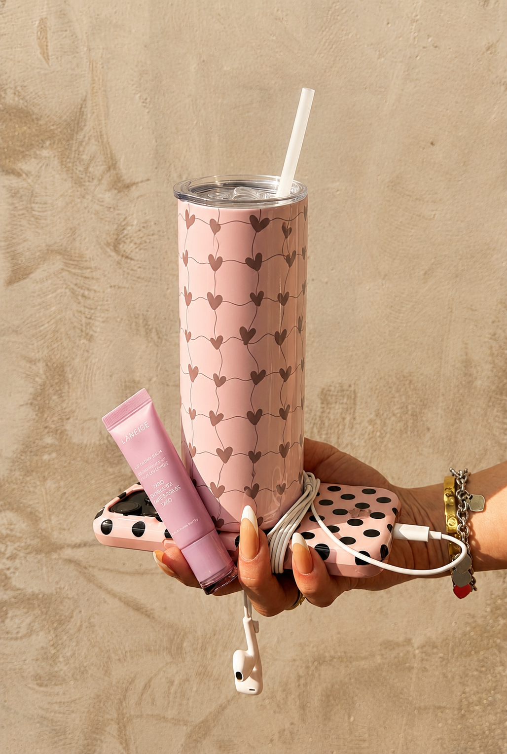 Colossal Tumbler 700ML with Straw| Heart Strings Print |Double Walled Insulated Tumbler 7-8 hrs 1219 Avenue