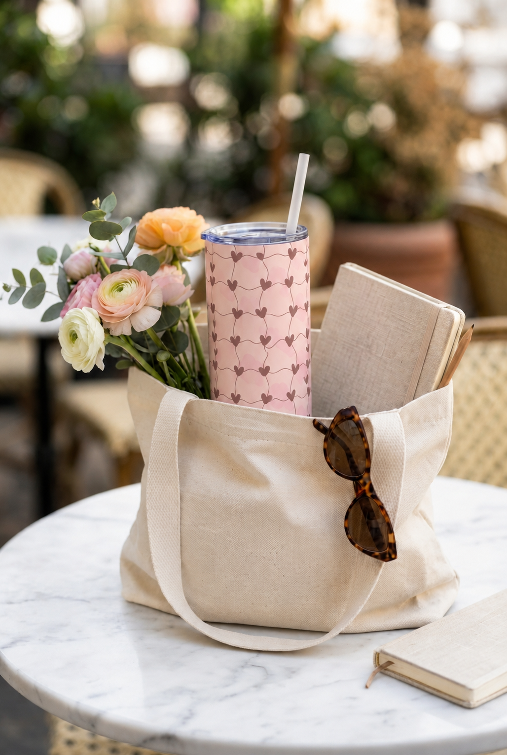 Colossal Tumbler 700ML with Straw| Heart Strings Print |Double Walled Insulated Tumbler 7-8 hrs 1219 Avenue