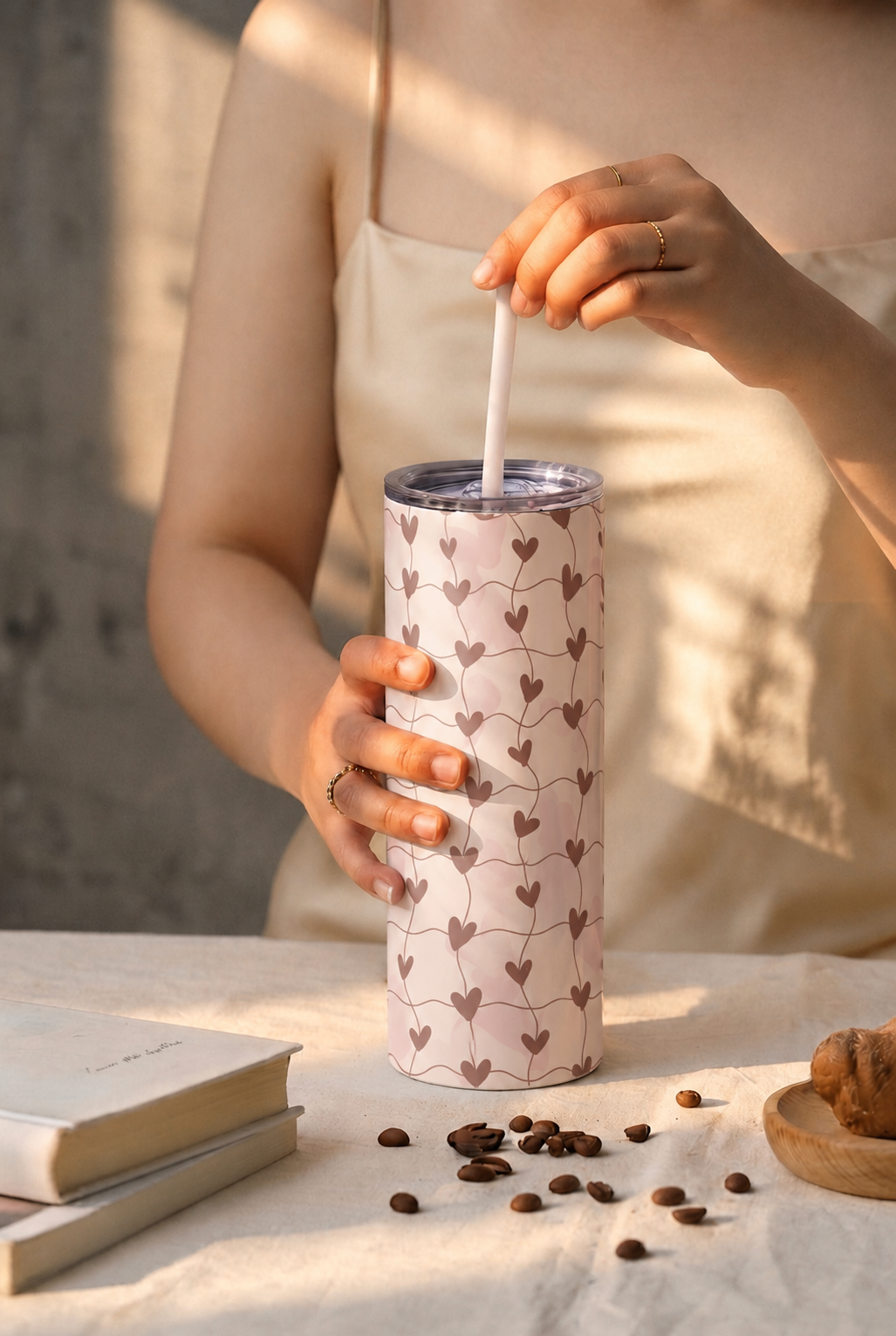 Colossal Tumbler 700ML with Straw| Heart Strings Print |Double Walled Insulated Tumbler 7-8 hrs 1219 Avenue