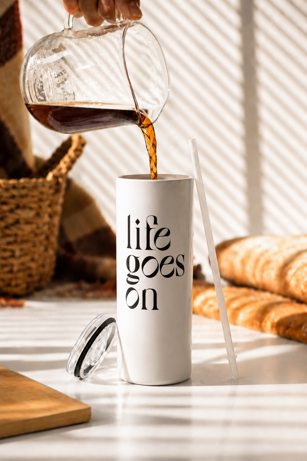 Colossal Tumbler 700ML with Straw| Life Goes On Print |Double Walled Insulated Tumbler 7-8 hrs 1219 Avenue