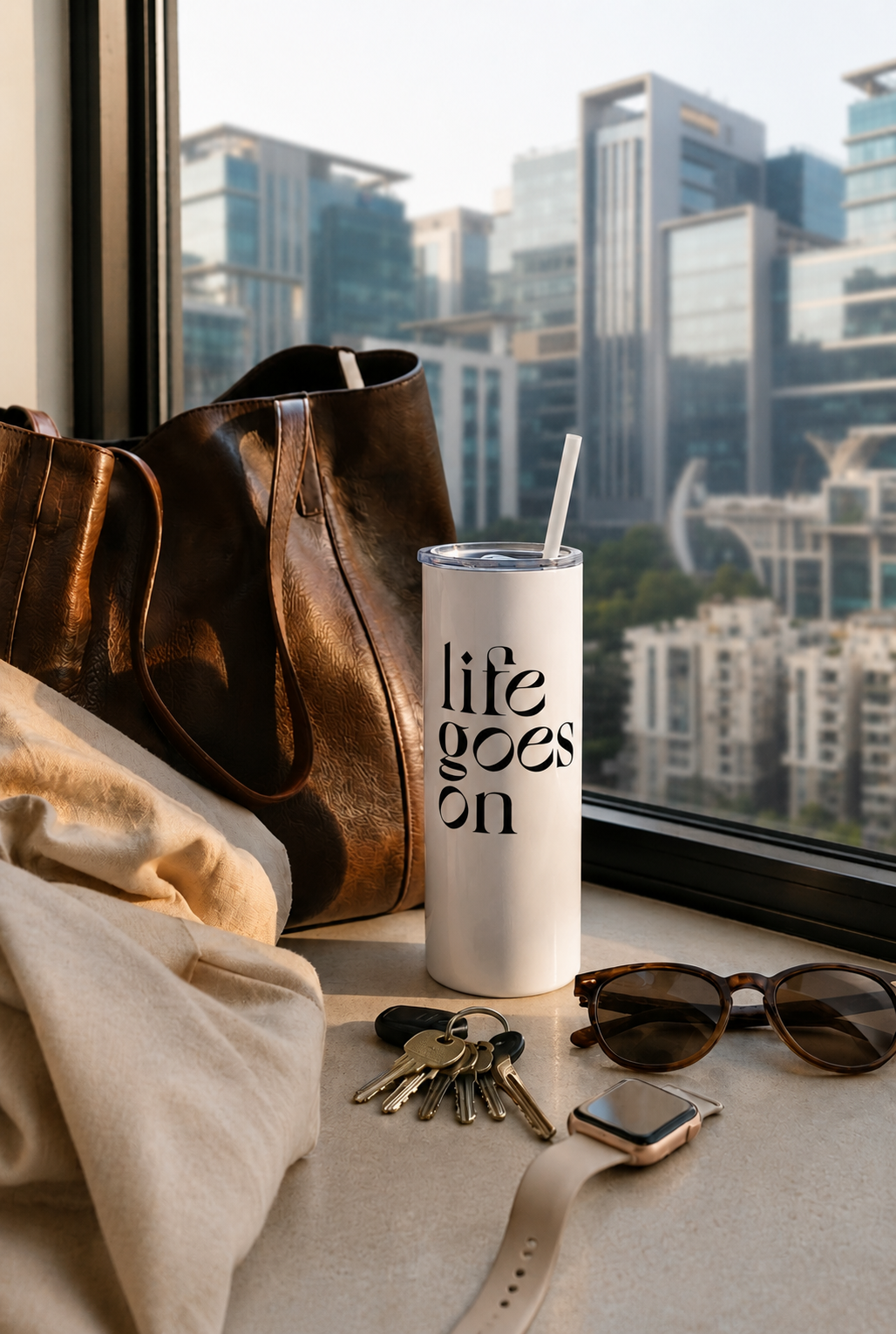 Colossal Tumbler 700ML with Straw| Life Goes On Print |Double Walled Insulated Tumbler 7-8 hrs 1219 Avenue