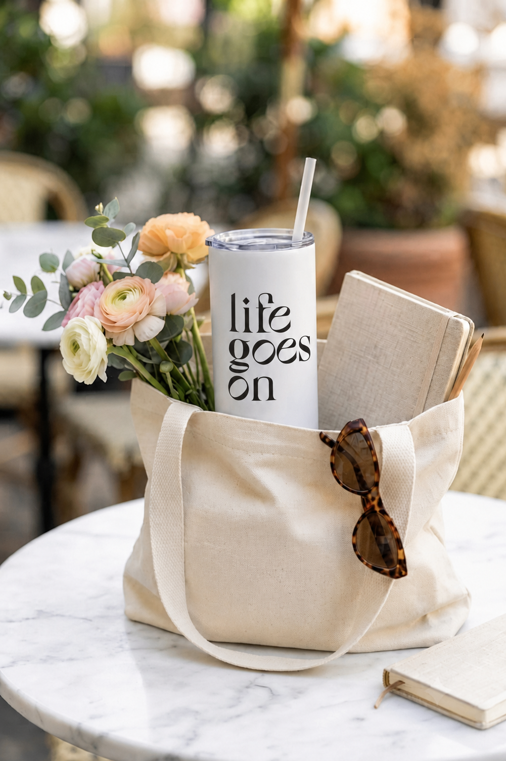 Colossal Tumbler 700ML with Straw| Life Goes On Print |Double Walled Insulated Tumbler 7-8 hrs 1219 Avenue