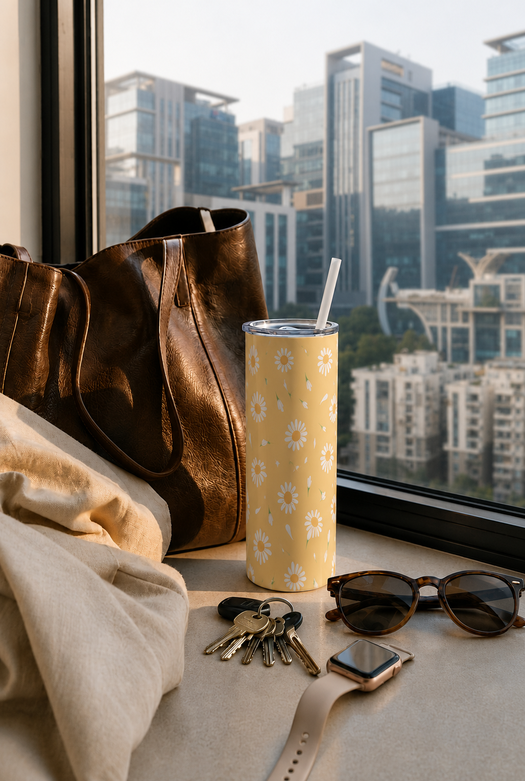 Colossal Tumbler 700ml with Straw | Meadow of Daisy Print| Double Walled Insulated Tumbler 7-8 hrs 1219 Avenue