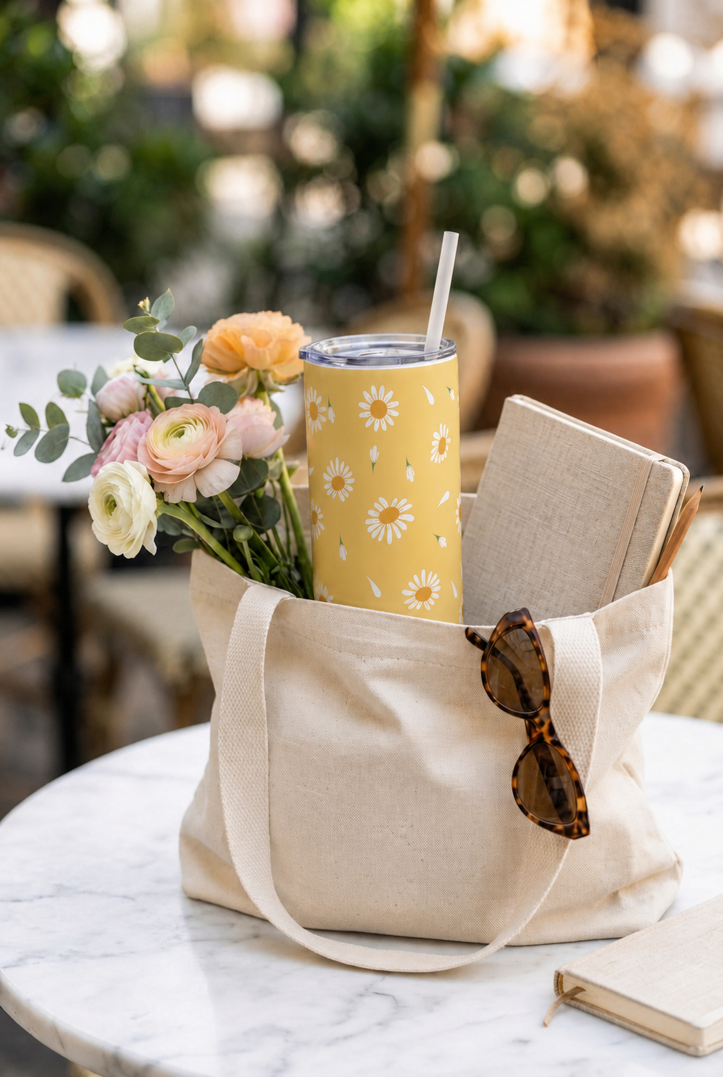 Colossal Tumbler 700ml with Straw | Meadow of Daisy Print| Double Walled Insulated Tumbler 7-8 hrs 1219 Avenue