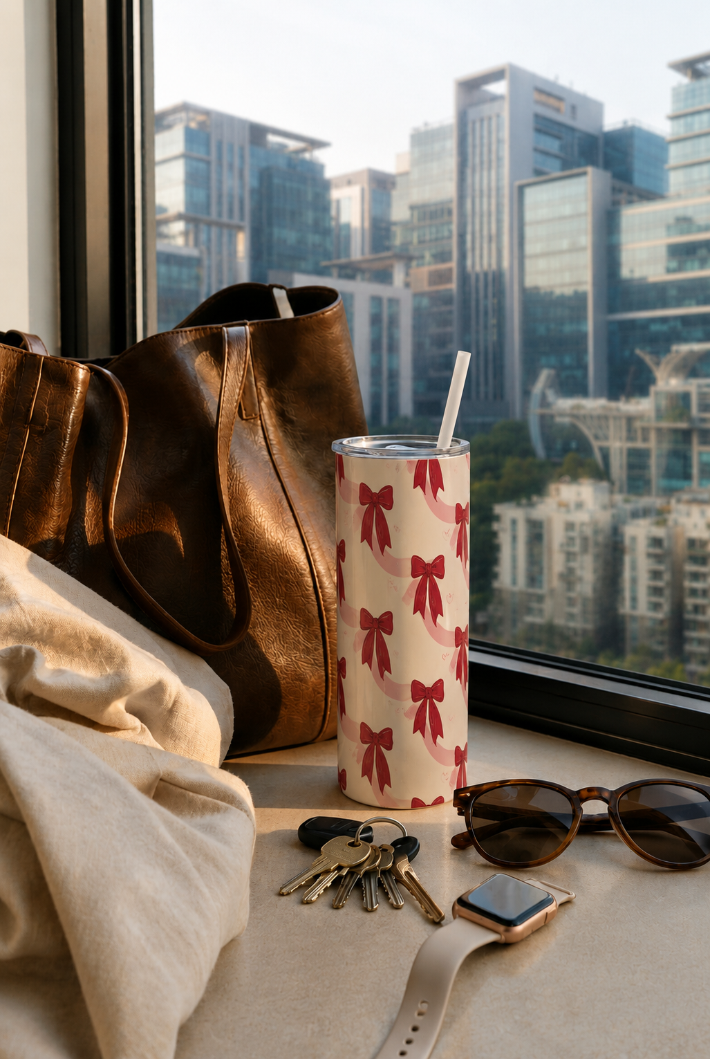 Colossal Tumbler 700ML with Straw| Merry bows Print |Double Walled Insulated Tumbler 7-8 hrs 1219 Avenue