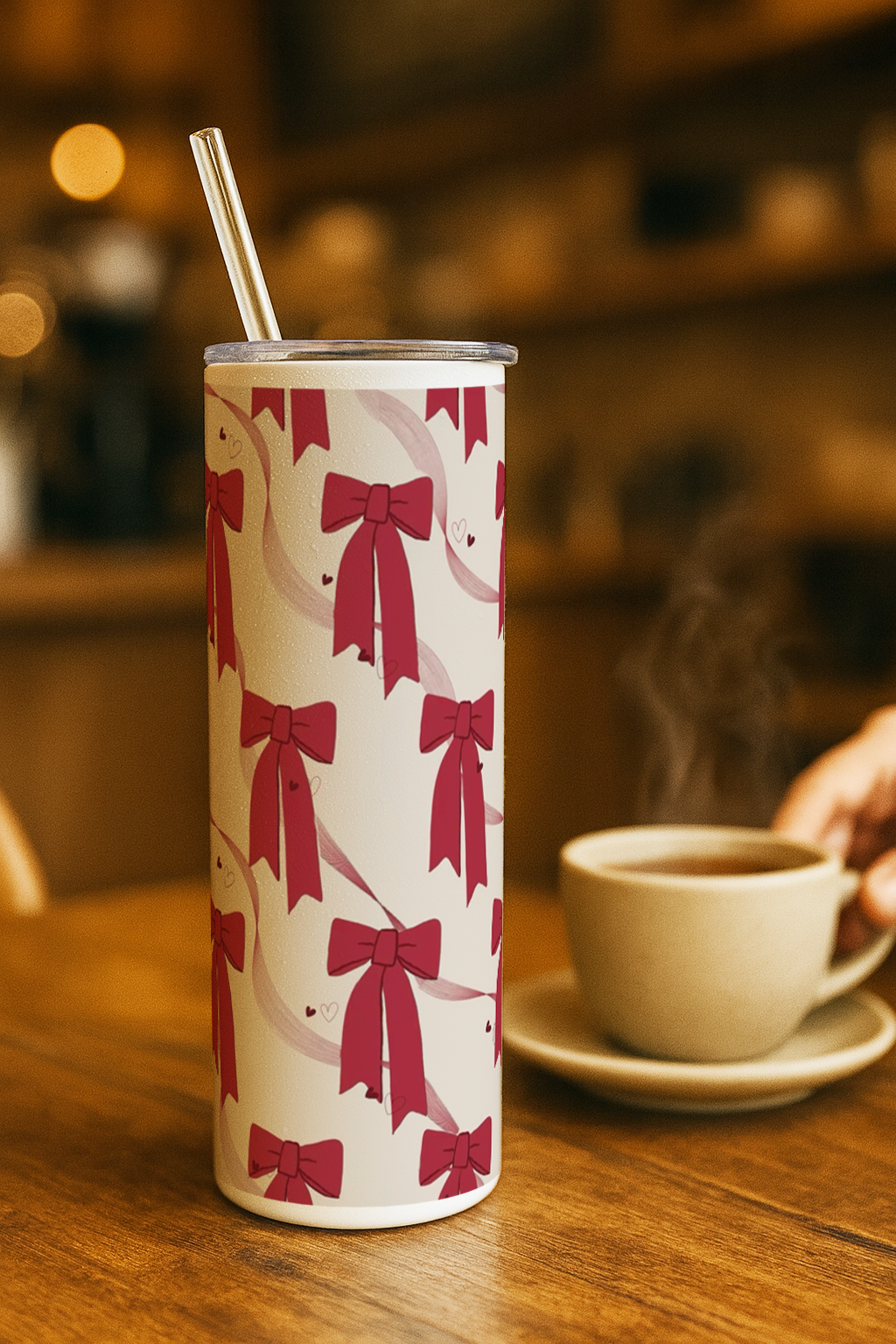 Colossal Tumbler 700ML with Straw| Merry bows Print |Double Walled Insulated Tumbler 7-8 hrs 1219 Avenue