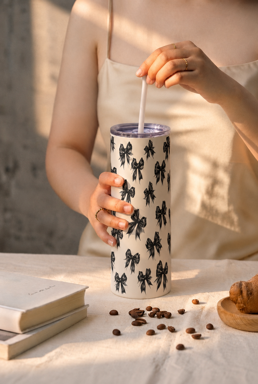 Colossal Tumbler 700ML with Straw| Midnight Bow Print |Double Walled Insulated Tumbler 7-8 hrs 1219 Avenue