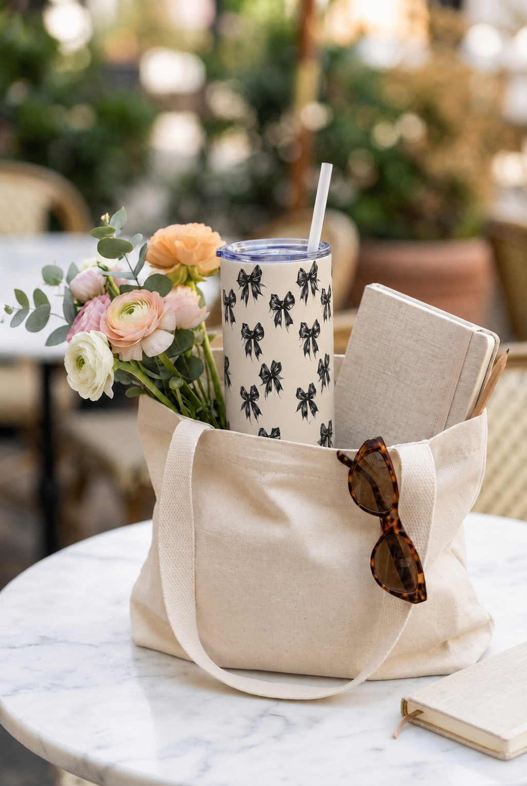 Colossal Tumbler 700ML with Straw| Midnight Bow Print |Double Walled Insulated Tumbler 7-8 hrs 1219 Avenue