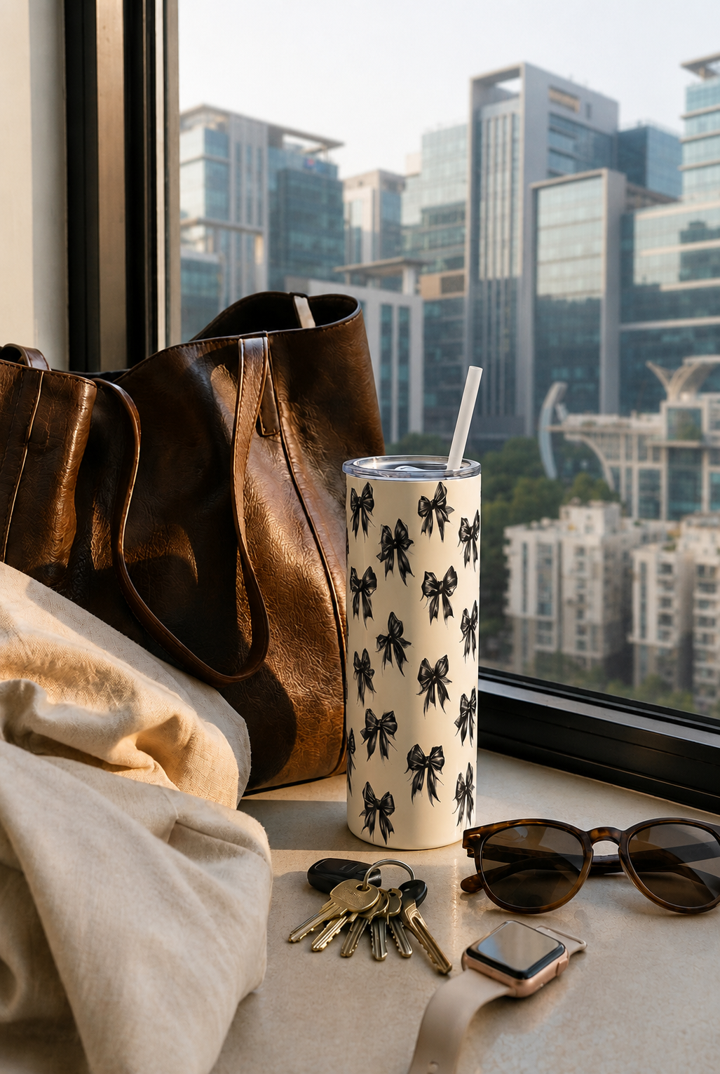 Colossal Tumbler 700ML with Straw| Midnight Bow Print |Double Walled Insulated Tumbler 7-8 hrs 1219 Avenue