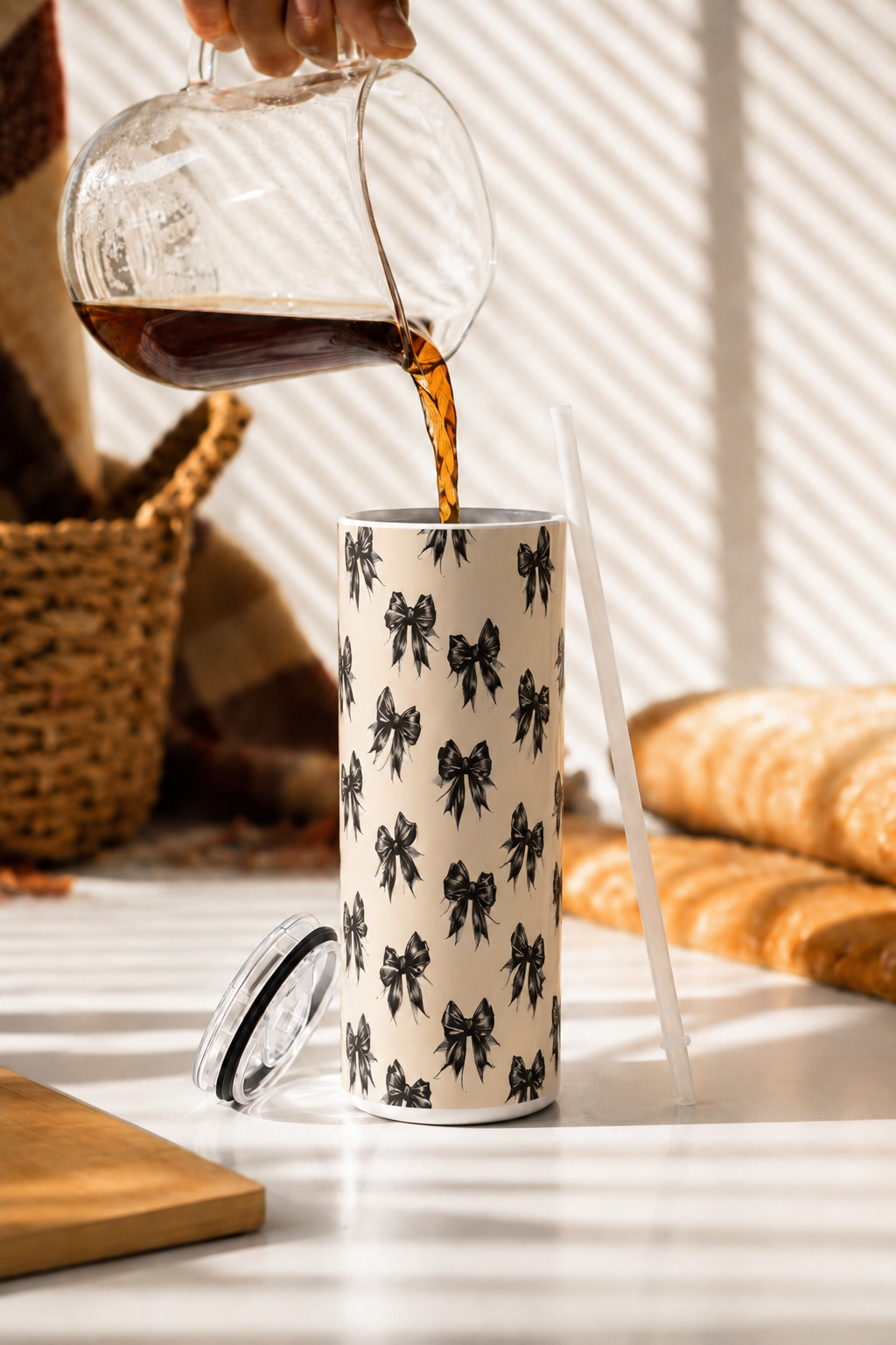 Colossal Tumbler 700ML with Straw| Midnight Bow Print |Double Walled Insulated Tumbler 7-8 hrs 1219 Avenue