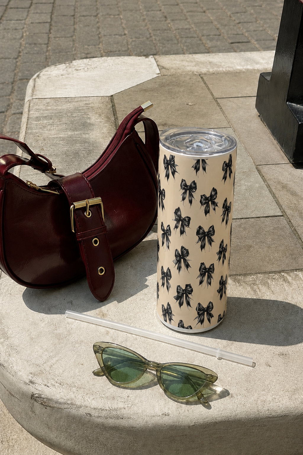 Colossal Tumbler 700ML with Straw| Midnight Bow Print |Double Walled Insulated Tumbler 7-8 hrs 1219 Avenue