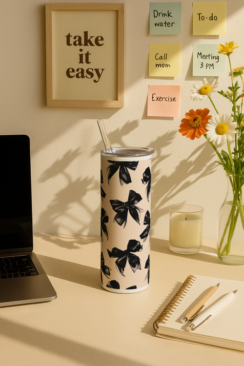 Colossal Tumbler 700ML with Straw| Midnight Bow Print |Double Walled Insulated Tumbler 7-8 hrs 1219 Avenue India