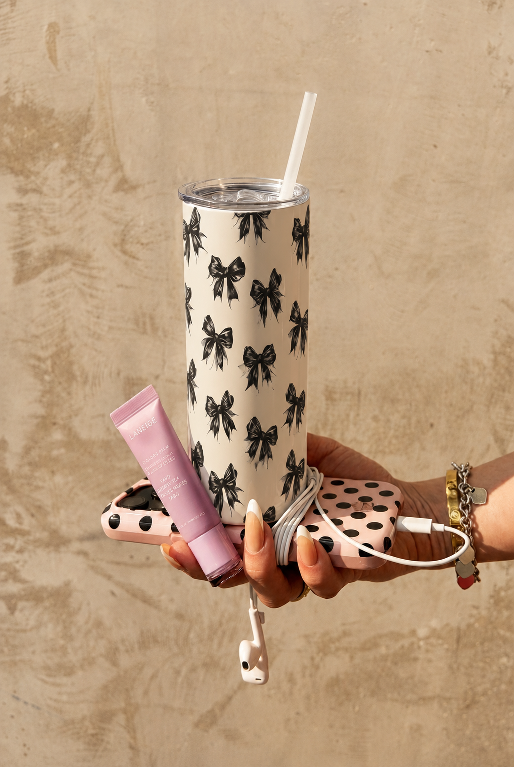Colossal Tumbler 700ML with Straw| Midnight Bow Print |Double Walled Insulated Tumbler 7-8 hrs 1219 Avenue