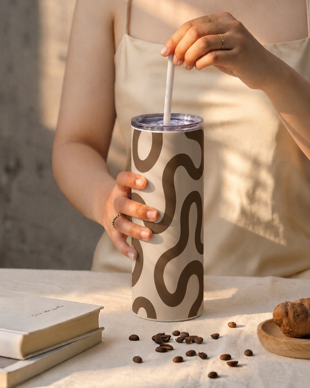 Colossal Tumbler 700ML with Straw | Mocha Wave Print |Double Walled Insulated Tumbler 7-8 hrs 1219 Avenue