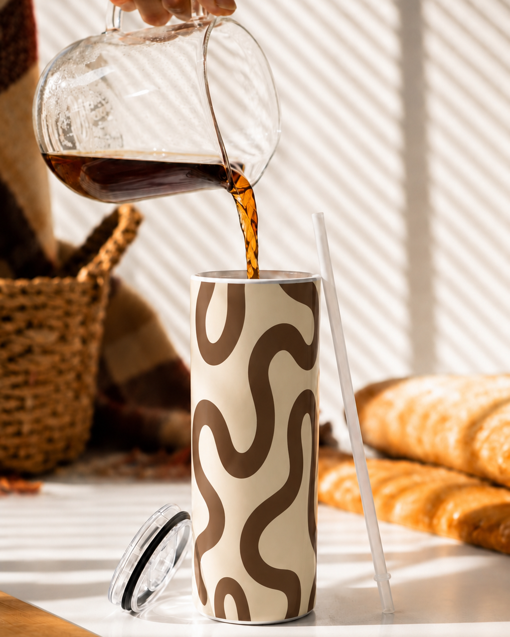 Colossal Tumbler 700ML with Straw | Mocha Wave Print |Double Walled Insulated Tumbler 7-8 hrs 1219 Avenue