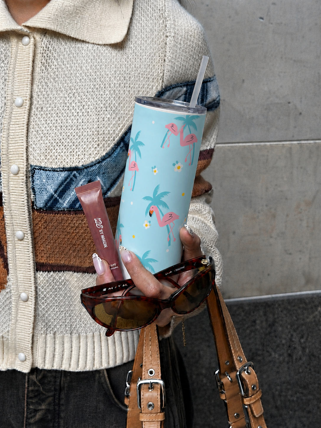Colossal Tumbler 700ML with Straw | Pastel Palm Escape Print | Double Walled Insulated Hot & Cold Tumbler 7–8 Hours 1219 Avenue