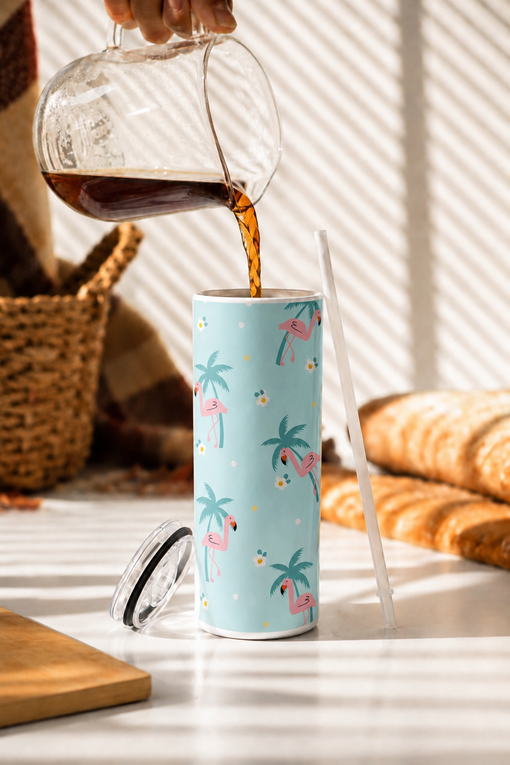 Colossal Tumbler 700ML with Straw | Pastel Palm Escape Print | Double Walled Insulated Hot & Cold Tumbler 7–8 Hours 1219 Avenue