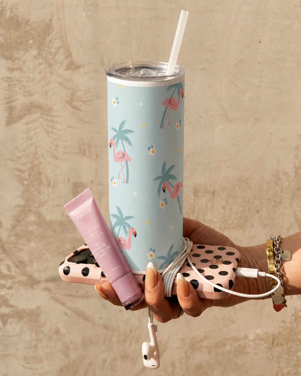 Colossal Tumbler 700ML with Straw | Pastel Palm Escape Print | Double Walled Insulated Hot & Cold Tumbler 7–8 Hours 1219 Avenue