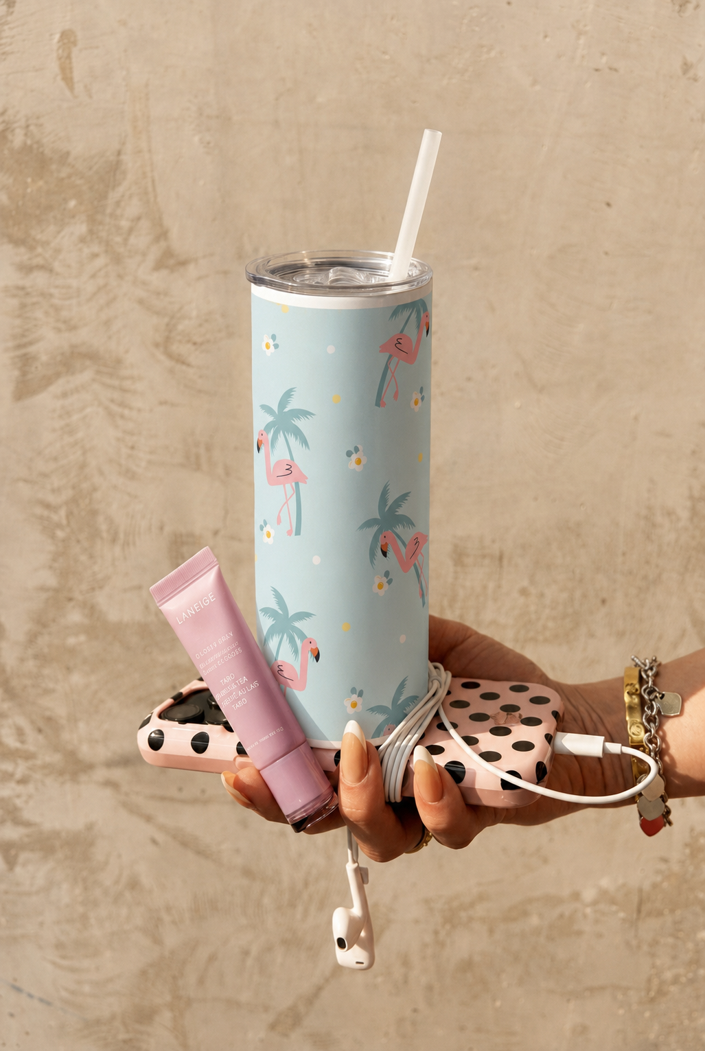 Colossal Tumbler 700ML with Straw | Pastel Palm Escape Print | Double Walled Insulated Hot & Cold Tumbler 7–8 Hours 1219 Avenue