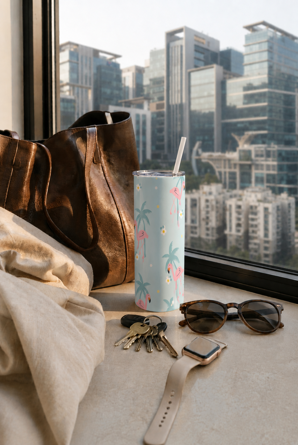 Colossal Tumbler 700ML with Straw | Pastel Palm Escape Print | Double Walled Insulated Hot & Cold Tumbler 7–8 Hours 1219 Avenue