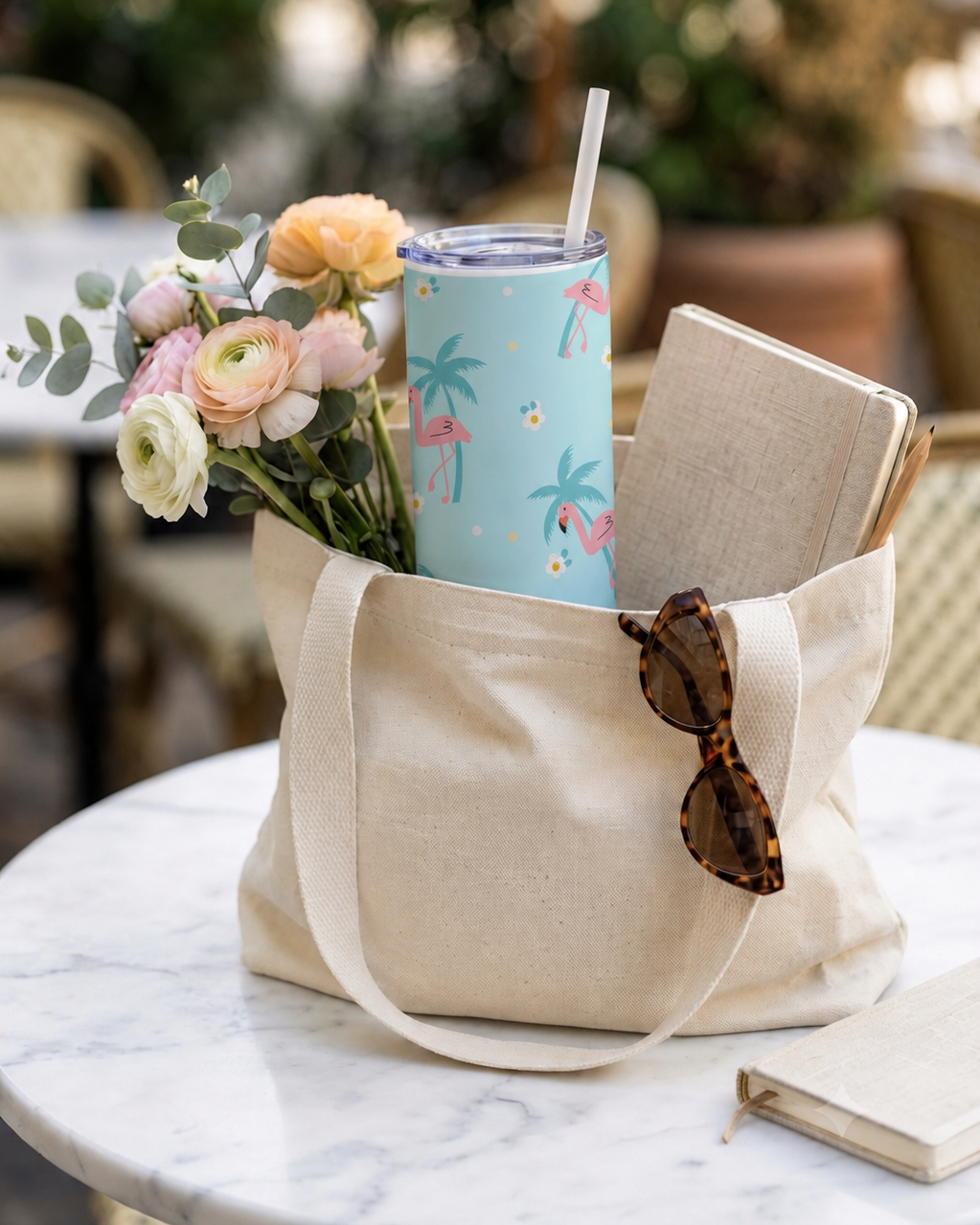 Colossal Tumbler 700ML with Straw | Pastel Palm Escape Print | Double Walled Insulated Hot & Cold Tumbler 7–8 Hours 1219 Avenue