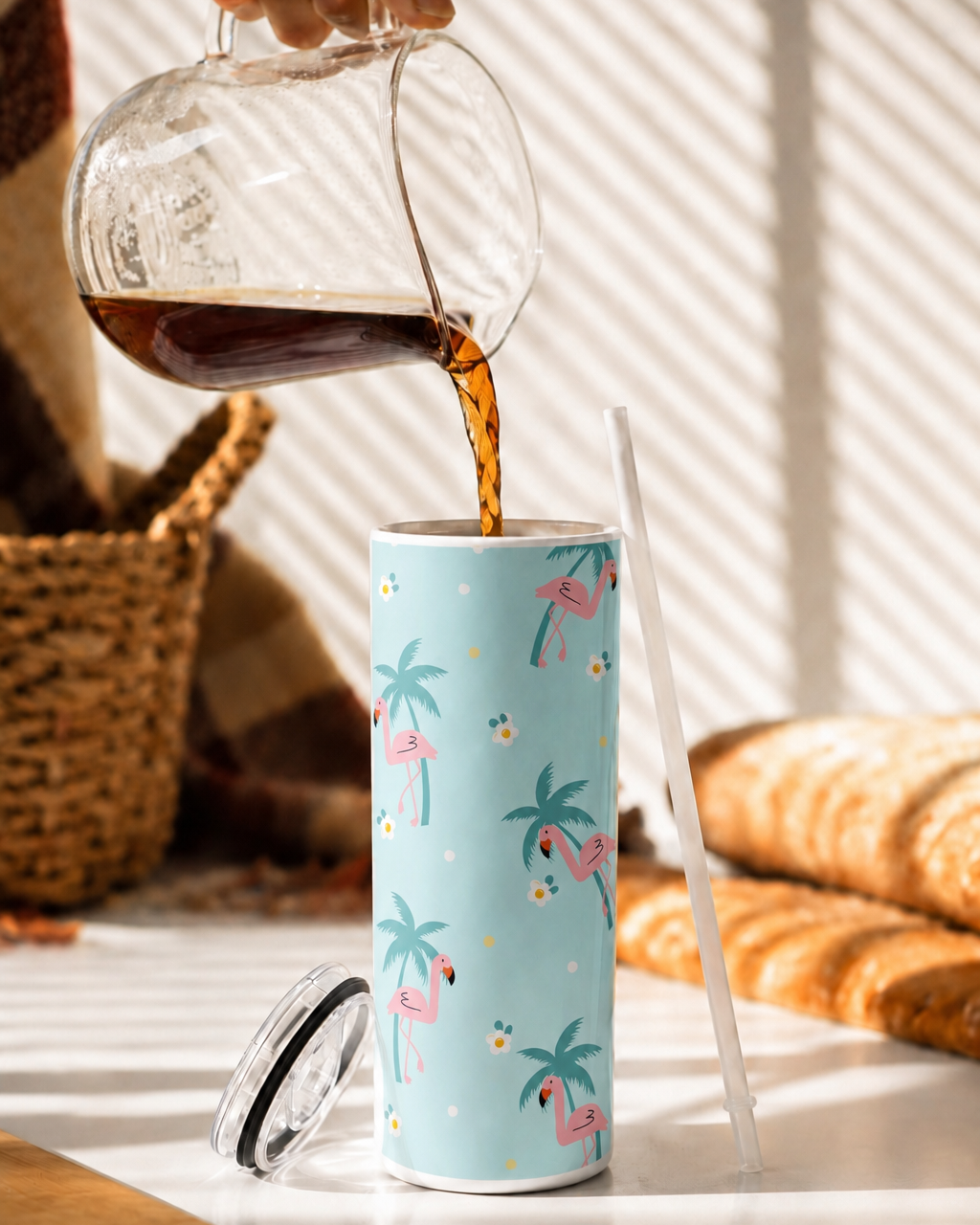 Colossal Tumbler 700ML with Straw | Pastel Palm Escape Print | Double Walled Insulated Hot & Cold Tumbler 7–8 Hours 1219 Avenue