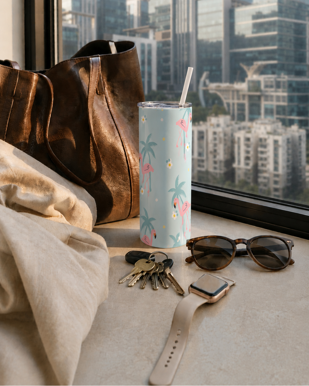 Colossal Tumbler 700ML with Straw | Pastel Palm Escape Print | Double Walled Insulated Hot & Cold Tumbler 7–8 Hours 1219 Avenue