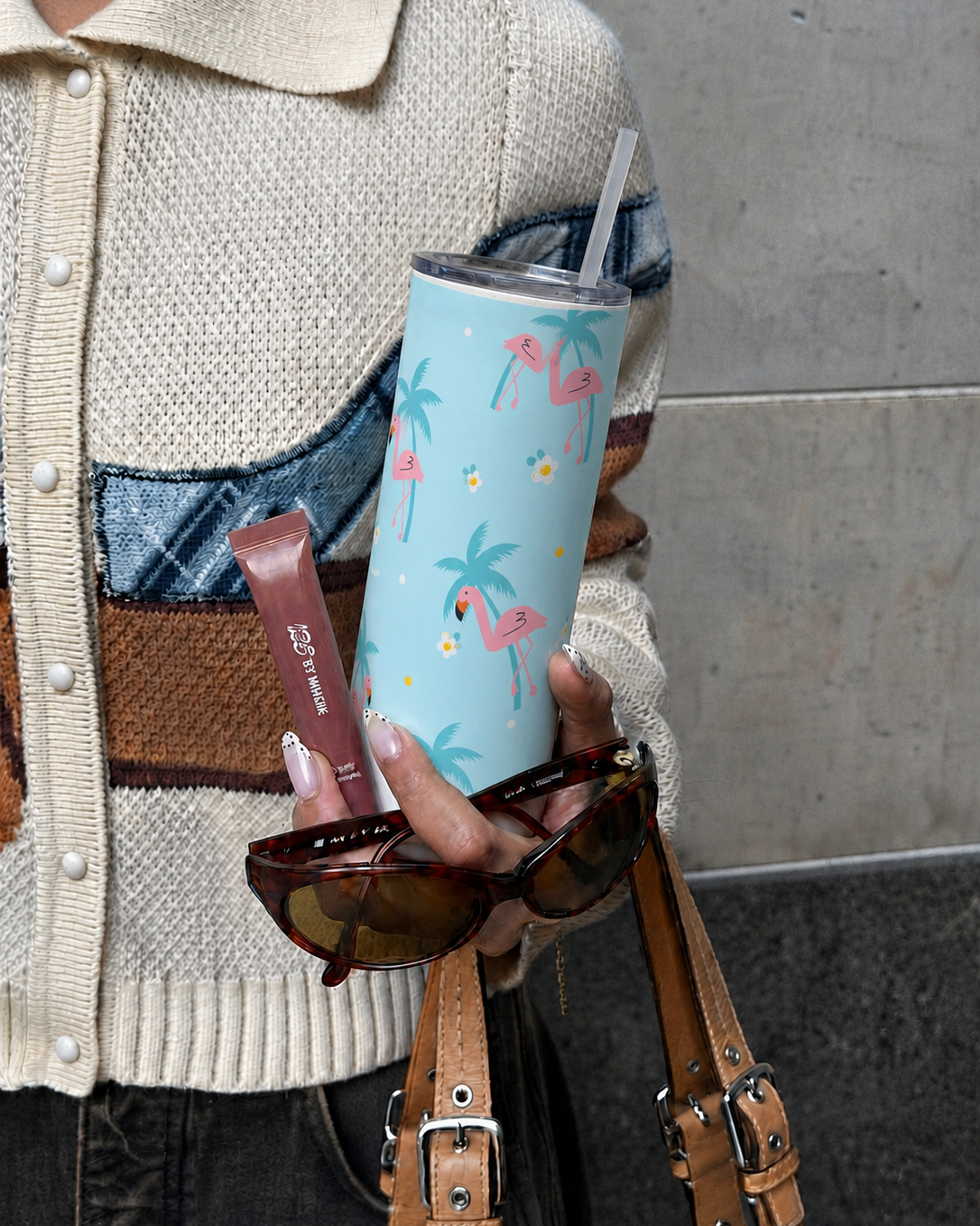 Colossal Tumbler 700ML with Straw | Pastel Palm Escape Print | Double Walled Insulated Hot & Cold Tumbler 7–8 Hours 1219 Avenue