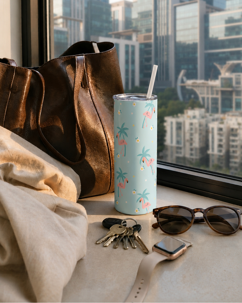 Colossal Tumbler 700ML with Straw | Pastel Palm Escape Print | Double Walled Insulated Hot & Cold Tumbler 7–8 Hours 1219 Avenue