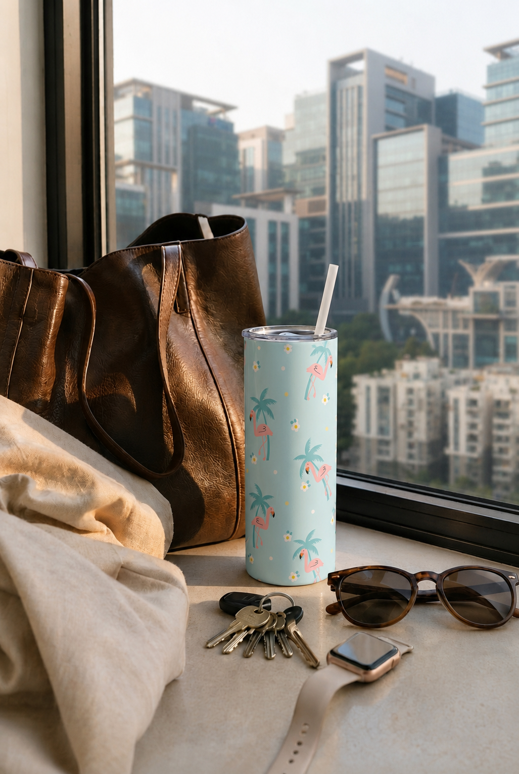 Colossal Tumbler 700ML with Straw | Pastel Palm Escape Print | Double Walled Insulated Hot & Cold Tumbler 7–8 Hours 1219 Avenue