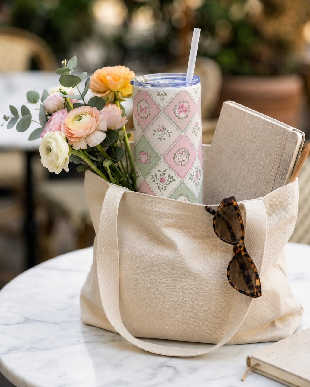Colossal Tumbler 700ML with Straw | Pastel Parlour Print | Double Walled Insulated Hot & Cold Tumbler 7–8 Hours 1219 Avenue