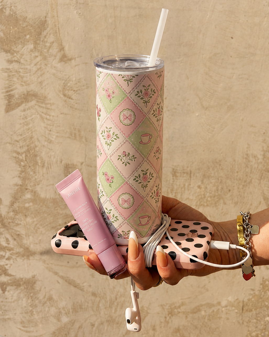 Colossal Tumbler 700ML with Straw | Pastel Parlour Print | Double Walled Insulated Hot & Cold Tumbler 7–8 Hours 1219 Avenue