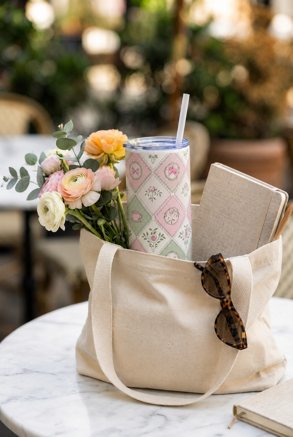 Colossal Tumbler 700ML with Straw | Pastel Parlour Print | Double Walled Insulated Hot & Cold Tumbler 7–8 Hours 1219 Avenue