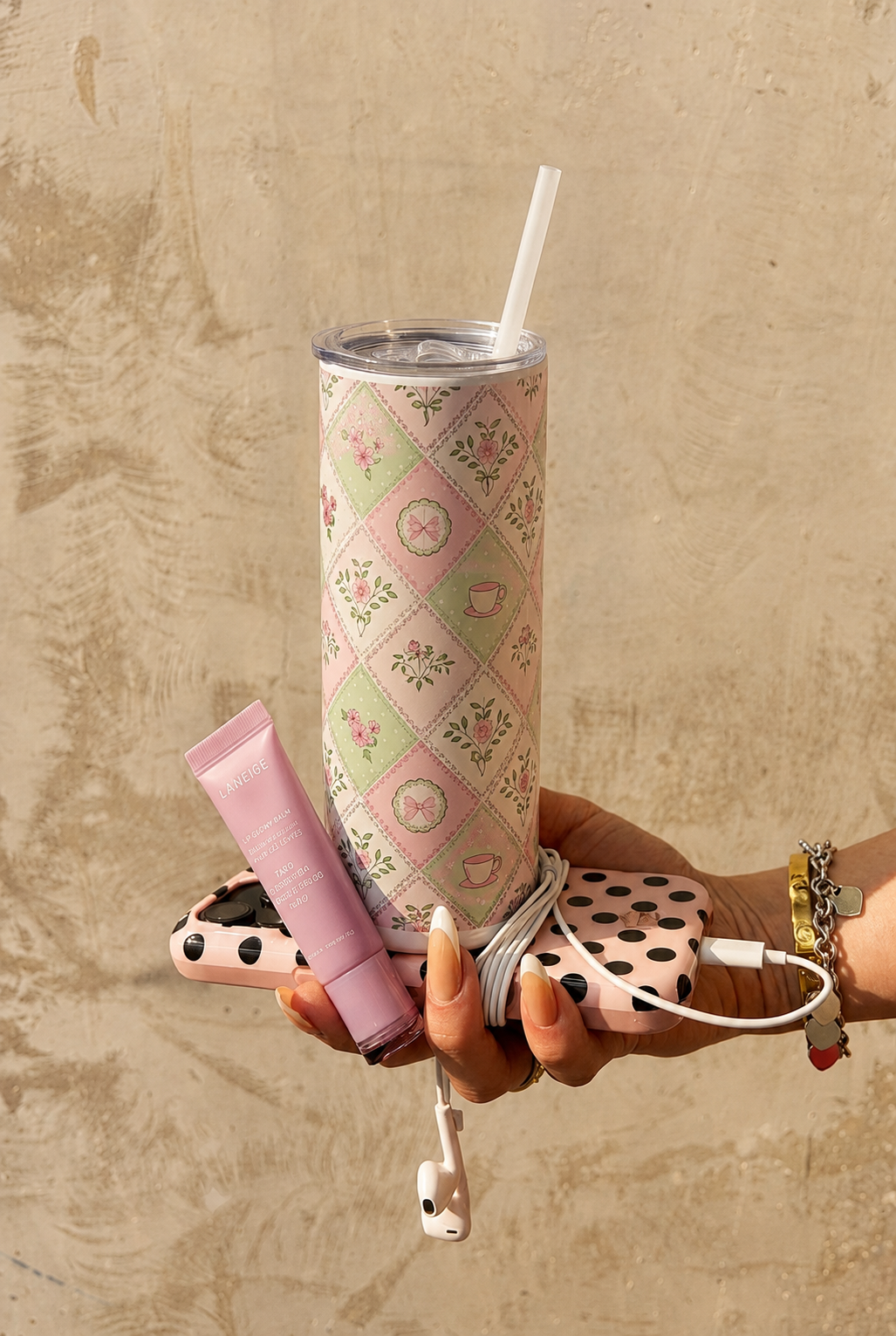 Colossal Tumbler 700ML with Straw | Pastel Parlour Print | Double Walled Insulated Hot & Cold Tumbler 7–8 Hours 1219 Avenue