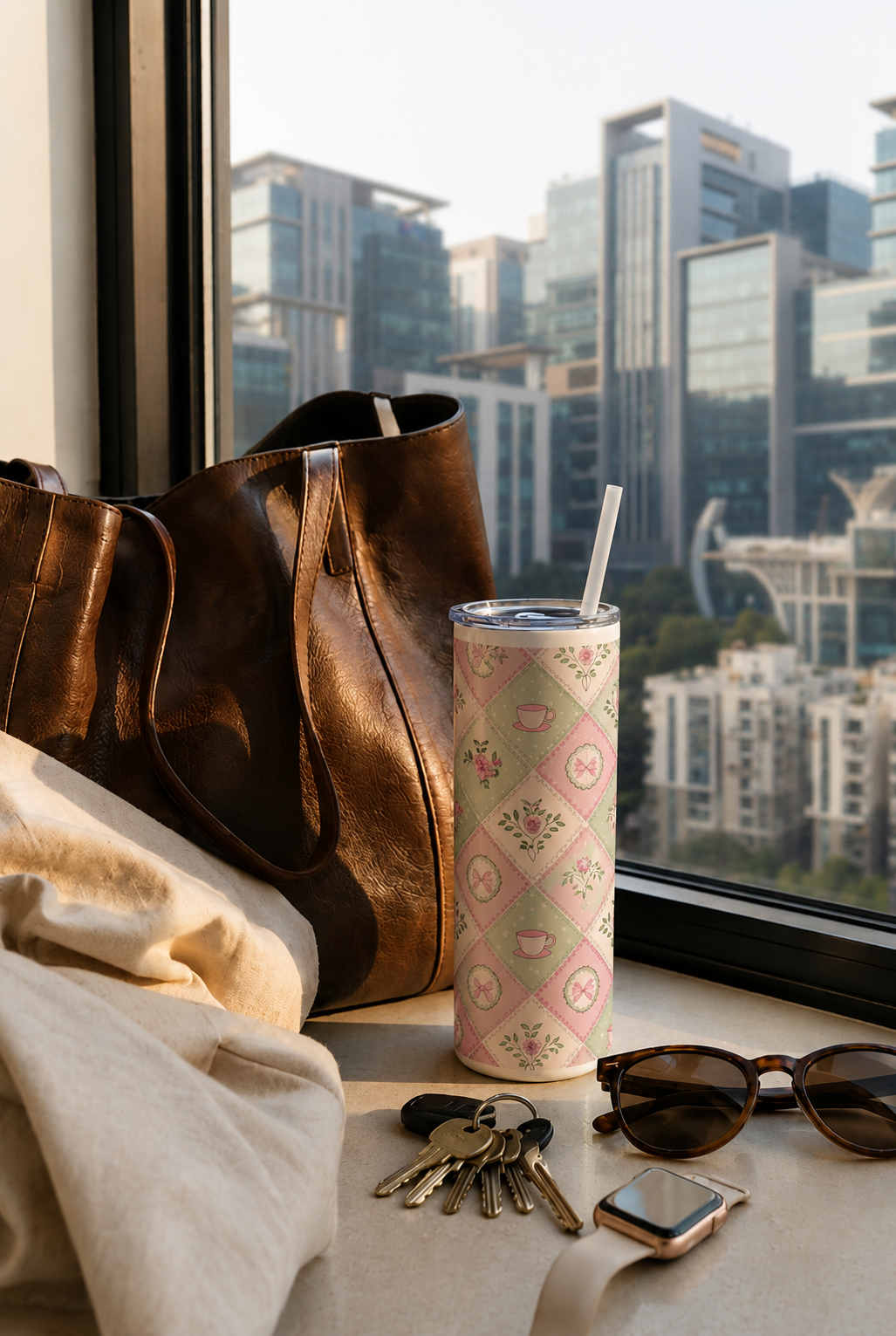 Colossal Tumbler 700ML with Straw | Pastel Parlour Print | Double Walled Insulated Hot & Cold Tumbler 7–8 Hours 1219 Avenue