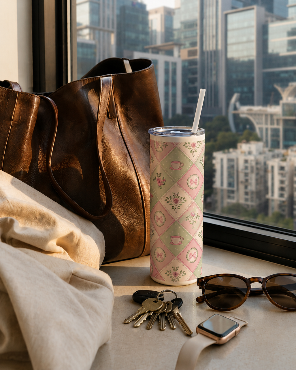 Colossal Tumbler 700ML with Straw | Pastel Parlour Print | Double Walled Insulated Hot & Cold Tumbler 7–8 Hours 1219 Avenue