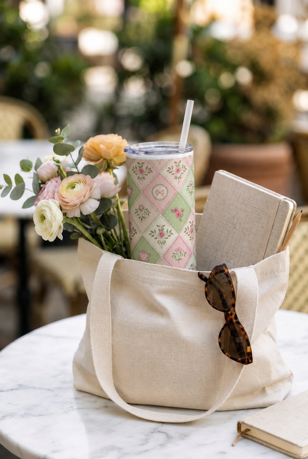 Colossal Tumbler 700ML with Straw | Pastel Parlour Print | Double Walled Insulated Hot & Cold Tumbler 7–8 Hours 1219 Avenue