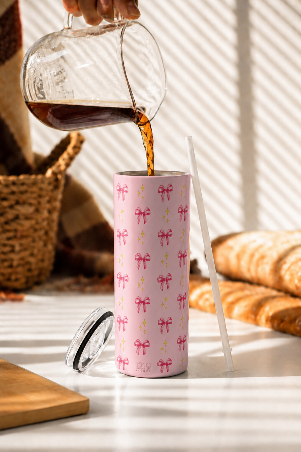 Colossal Tumbler 700ML with Straw| Sparkles And Bows All Over Print |Double Walled Insulated Tumbler 7-8 hrs 1219 Avenue