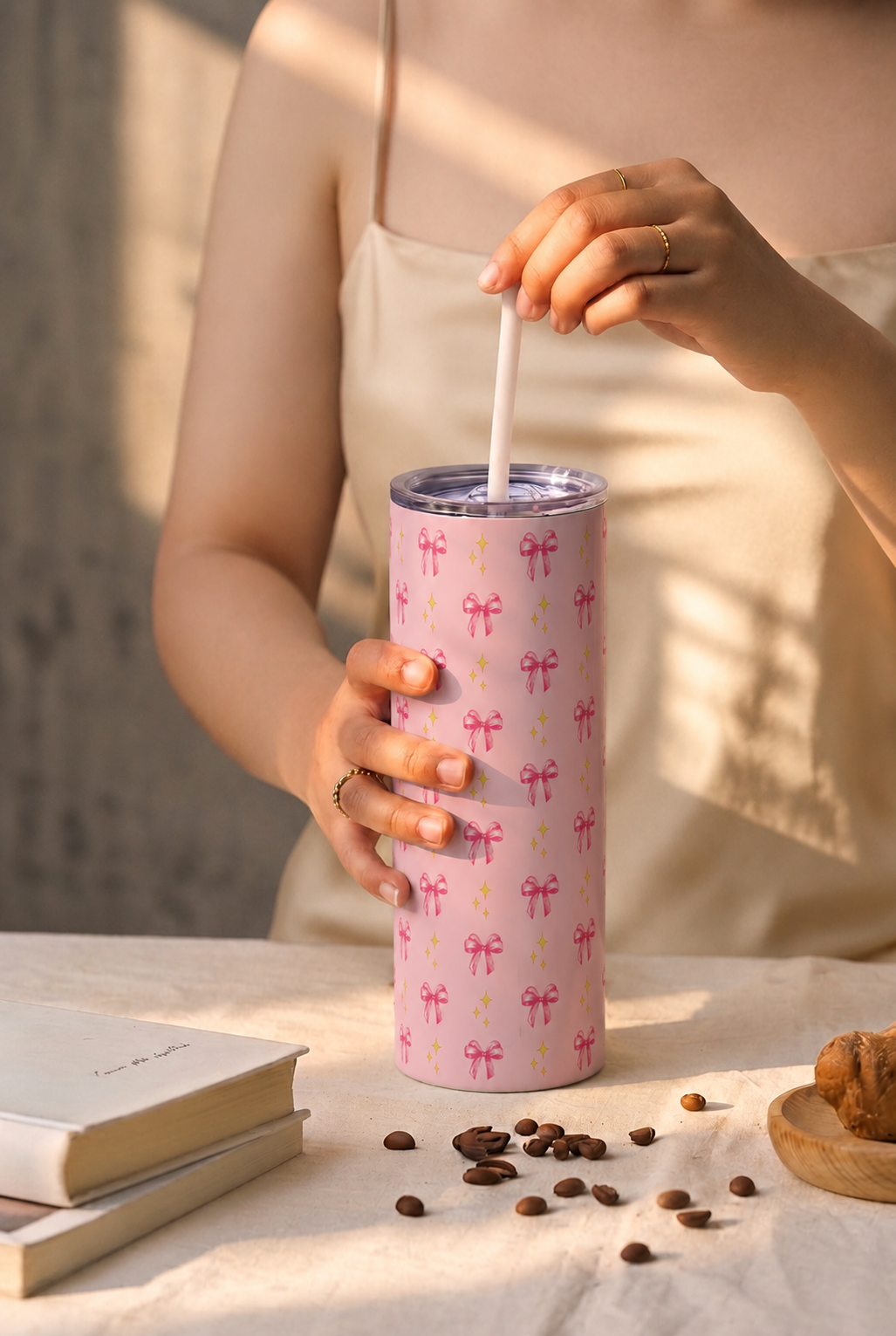 Colossal Tumbler 700ML with Straw| Sparkles And Bows All Over Print |Double Walled Insulated Tumbler 7-8 hrs 1219 Avenue