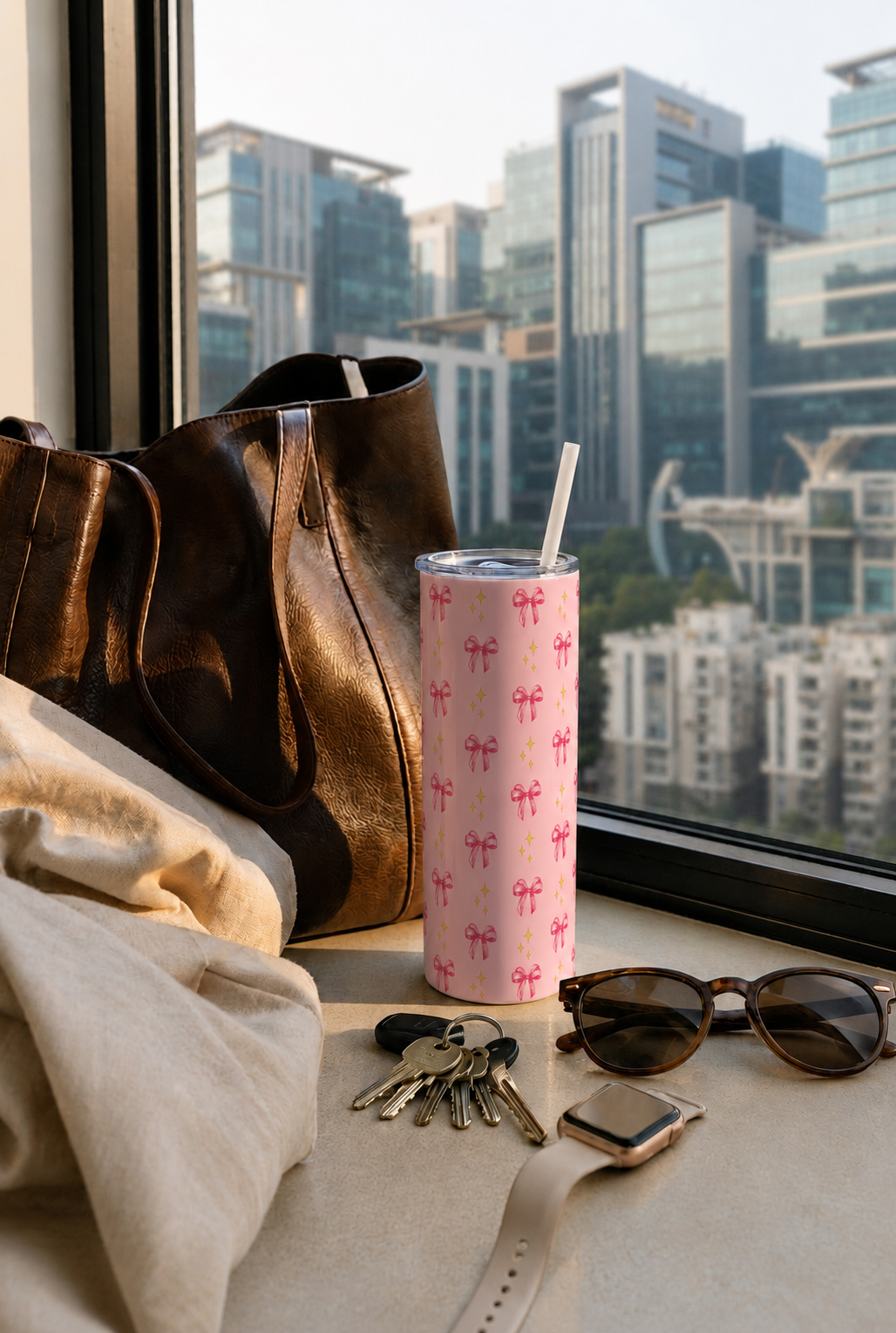 Colossal Tumbler 700ML with Straw| Sparkles And Bows All Over Print |Double Walled Insulated Tumbler 7-8 hrs 1219 Avenue