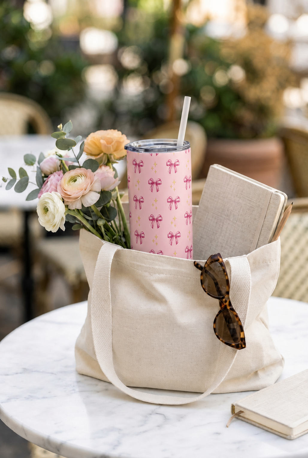 Colossal Tumbler 700ML with Straw| Sparkles And Bows All Over Print |Double Walled Insulated Tumbler 7-8 hrs 1219 Avenue