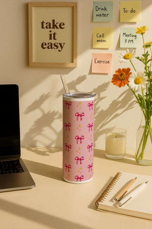 Colossal Tumbler 700ML with Straw| Sparkles And Bows All Over Print |Double Walled Insulated Tumbler 7-8 hrs 1219 Avenue