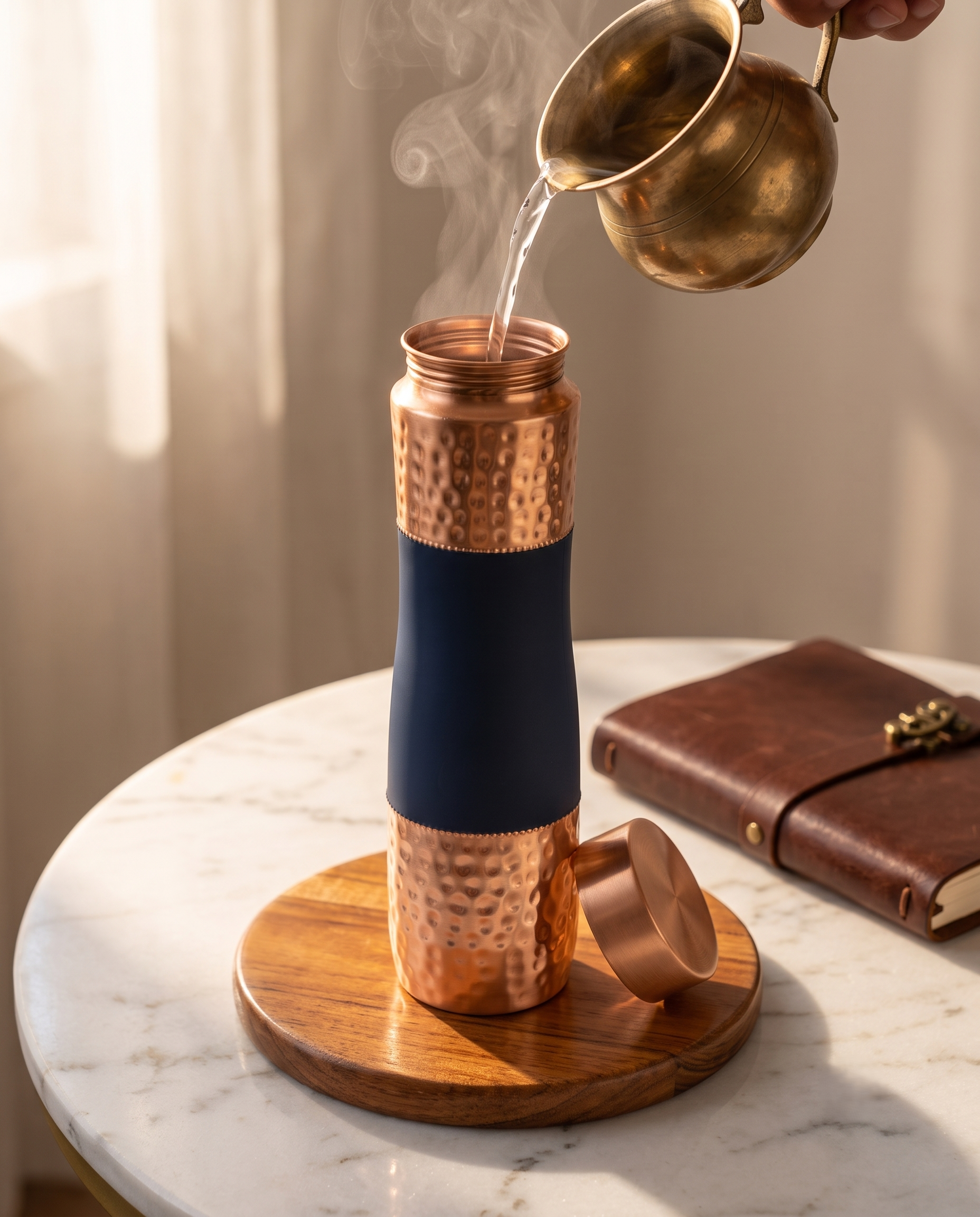 Copper DuoServe Bottle 3in1 Combo 1000ml | 99% Pure Copper Water Bottle with 2 Copper Glasses | Leakproof | Ayurvedic Copper Bottle | Hammered Finish 1219 Avenue
